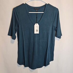 Universal Standard Martha V-Neck Stovetop Sleeve Tee Shirt Teal 4XS=XS NWT